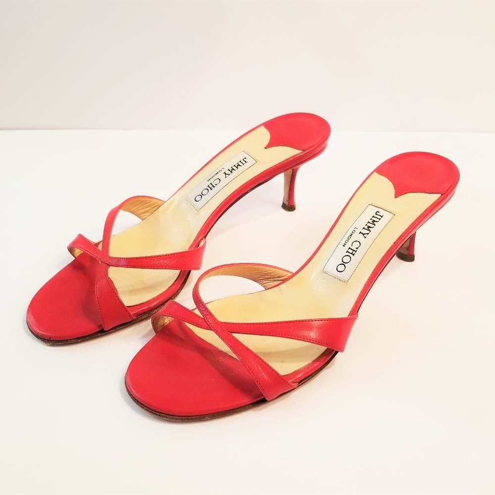Jimmy Choo Vintage Red Leather Kitten Heel Slides